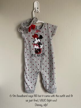 Disney Minnie Mouse Valentine's Day Jumpsuit with Bow Size 6-9m